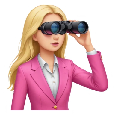 woman with long hair in an intensive color pink suit looking through binoculars sticker
