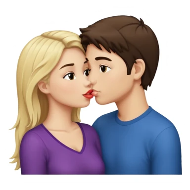 A blonde boy and a brunette pretty girl kissing sticker