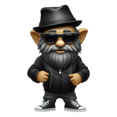 Focused Dj gnome wih sunglasses ad turntables wearing black sticker