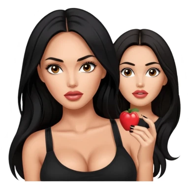 Megan fox, fashion model Beautiful woman model adult   large breasts  with monolid narrow dark brown eyes tan  skin, full lips  long hair model black   top   sticker