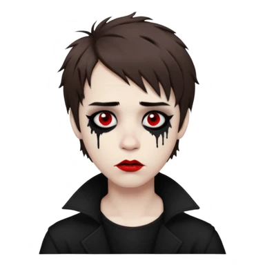 Happy pale Goth boy with shaggy brown hair, and messy black eyeliner , smudged, red, lipstick  sticker