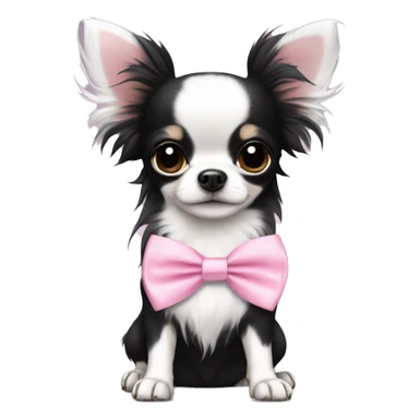cute black with white long haired chihuahua with white stripe on forhead a cute pink bow sticker