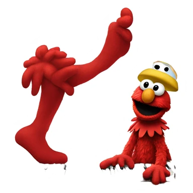 Elmo riding on a oversized human foot while playing the piano with hisfeet  sticker