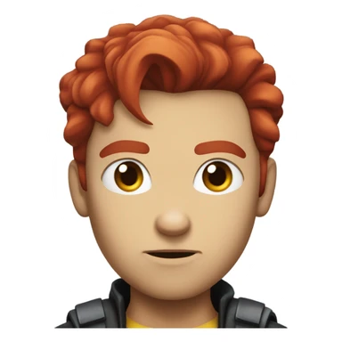 X-men’s rogue with red hair and a white streak in the hair and a sad face sticker