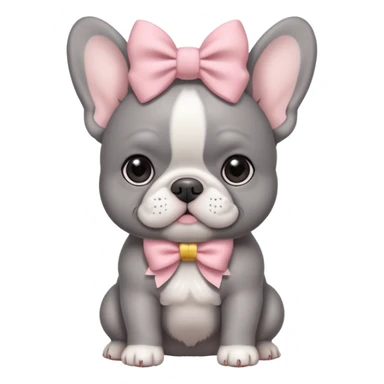 Gray French bulldog puppy with white belly, with pale pink bow sticker