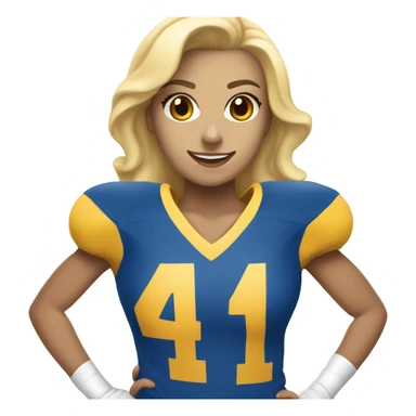 Blonde Cheerleader in Blue and gold uniform with a football player in blue and gold with the number 41 sticker