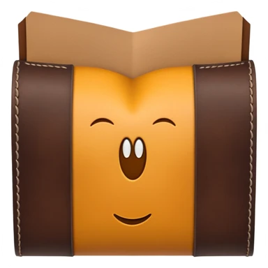 A 3D Apple-style emoji of an industrial leather material, shown as a neatly folded or rolled sheet of dark brown leather with visible texture and stitching details, giving a modern and manufactured look, clean and simple design, no background sticker