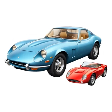 Collage emoji symbolizing a passion for cars: a sleek sports car, a vintage classic car, and an off-road SUV. The background features a cozy garage with tools, car posters, and warm lighting, emphasizing a home hobby atmosphere. Transparent background. sticker