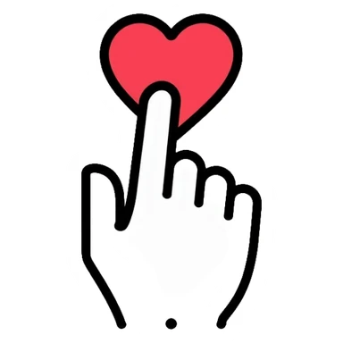 hand with index finger touching or clicking on a heart sticker