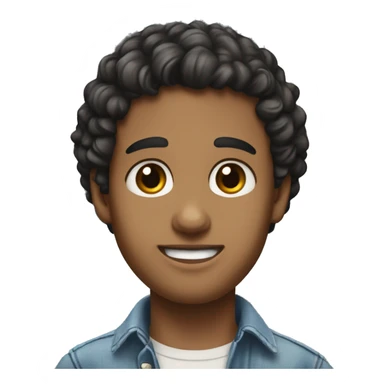 young white adult, with black curly hair and brown eyes, denim dress blouse, silver earring in his left ear, and a mole on his left cheek. sticker