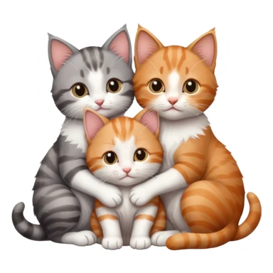3 kittens cuddling together all different colours, the first one is grey and white, the second is ginger and white and the third is brown tabby and white sticker