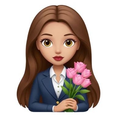 corporate pretty bratz baddie, long brown hair holding flowers sticker