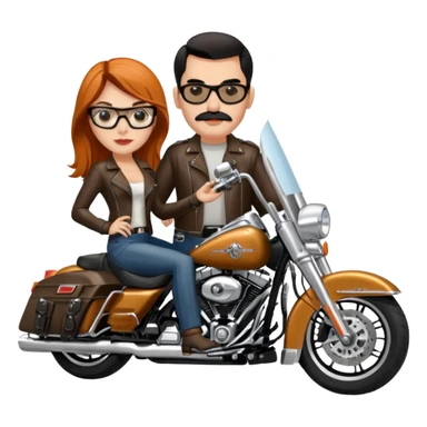 Un couple de biker sur une harley road king noire, l'homme sans moustache et une paire de lunettes demetz ros21, la fille a des cheveux plus dans les tons chatain sticker