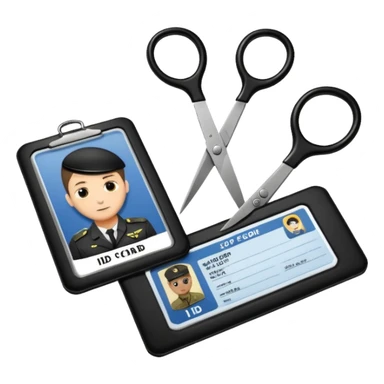 black Scissors cutting an idf soldier ID card in 2 parts .hyper realistic sticker