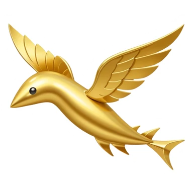 a single gold talaria, pointed down in mid air as if it is flying. minimalist. sticker