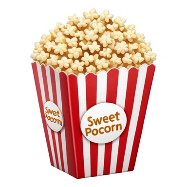 minimalist sweet popcorn emoji style, red and white popcorn box, caramel popcorn sticker