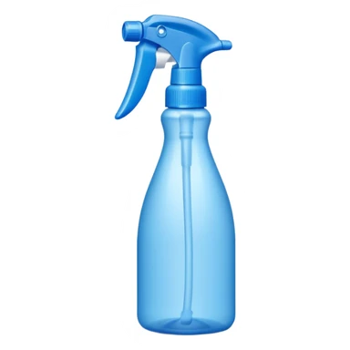 tall plastic spray bottle with curved grip and trigger nozzle, cool tones blue or white, freshness and cleanliness, sleek upright minimalist silhouette, no label, no foam, no extras, soft lighting, subtle shadows, emoji scale sticker