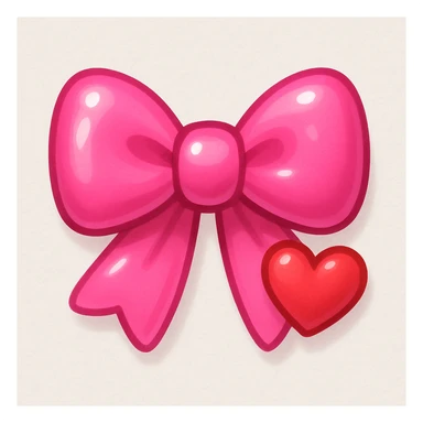 pink bow emoji, cute and shiny, with a heart accent sticker