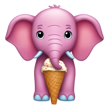 Pink elephant with blue polkadots, eating an ice cream cone with chocolate, vanilla, and strawberry sticker