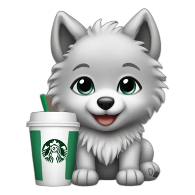 baby wolf with starbucks sticker