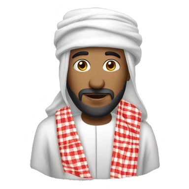  Wearing a traditional thobe (long white garment) and a red-and-white checkered keffiyeh (headscarf), short beard. sticker