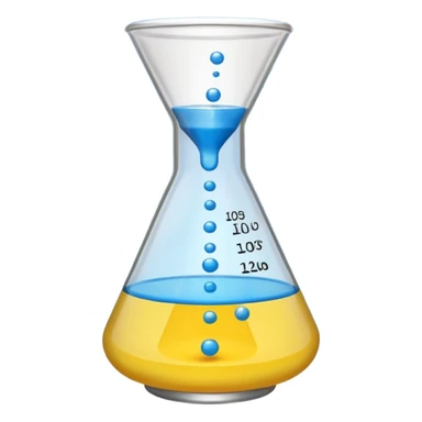 emoji of a beaker half-filled with two different colored liquids blue and yellow blending together with a simple scale or balance in the background symbolizing calculation or ratio sticker