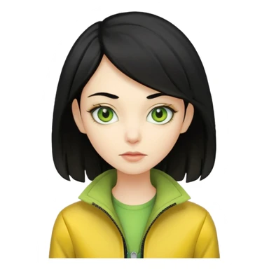 Lady Alien with yellow jacket, Half body, black hair. sticker
