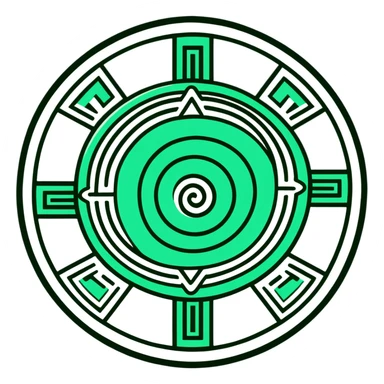 Maya sun symbol - positive news, precise geometric design, ONLY white and deep green colors, no other colors, flat hieroglyphic style, mail theme sticker