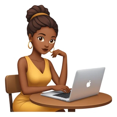 Une femme africaine belle asise à table avec un ordinateur portable sticker