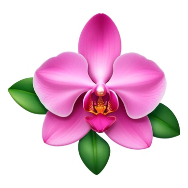 Elegant pink phalaenopsis moth orchid with vibrant rosy petals and two visible green leaves at the base sticker