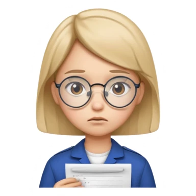 Frowns with Glasses, Angry Student: Teen in uniform, round glasses, holding test paper, pouting
 sticker