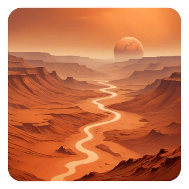 Cinematic Realistic Mars, portrayed with rugged, rust-colored landscapes, deep canyons, and swirling dust storms rendered with lifelike texture and an orange-hued glow that evokes the enigmatic allure of the Red Planet. sticker