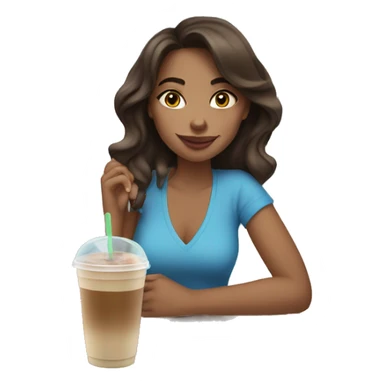 brunette girl drinking iced coffee  sticker