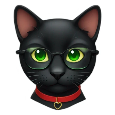 Black cat with glasses and red choker and green eyes sticker