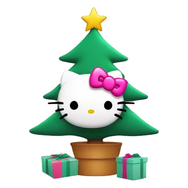 Pink Christmas tree with Hellokitty on top of it holding a star sticker