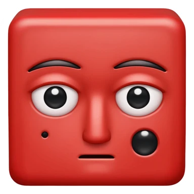 Una figura roja con cabeza cuadrada y cuerpo de rectángulos con cara con dos ojos negros como puntos y cejas preocupadas sin boca y que tenga como una especie de polvo café en la cabeza sticker