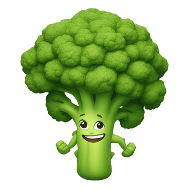 Generate a cartoonish broccoli emoji flexing its muscular arms with a confident smile. sticker