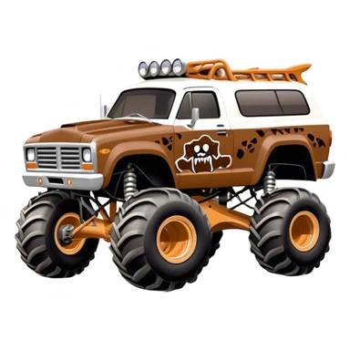 Monster Mutt - Monster Jam (Model Year: 2021) (Iconic colour: Brown with dog features) - A unique monster truck with playful, dog-inspired design cues. The vehicle is painted in warm brown tones and features subtle dog motifs (such as a stylized snout or ear shapes). It should blend the rugged power of a monster truck with quirky, endearing canine features. sticker