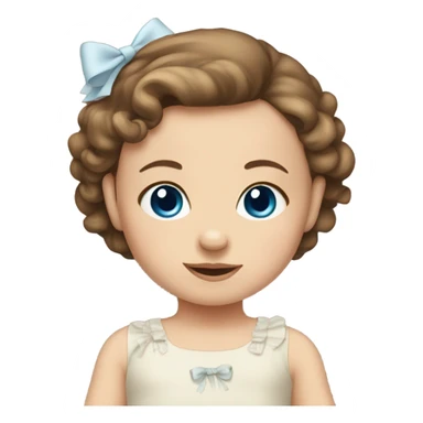Baby girl blue eyes brown hair in dress with bow sticker