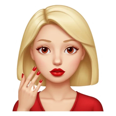 Puckering lips emoji giving side eye looking at its red nails sticker