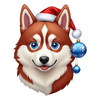 Red Siberian husky with blue eyes celebrating Christmas sticker