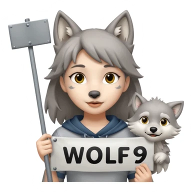 Wolf girl holding a banner that say #Wolf99 sticker