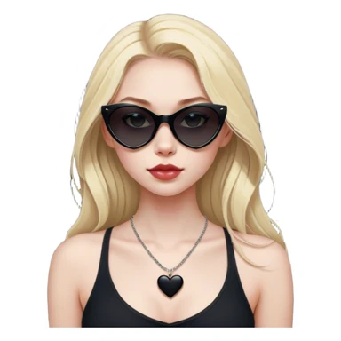Blonde girl with pale skin and long hair with black cat eye sunglasses in black tank wearing a thin heart necklace  sticker