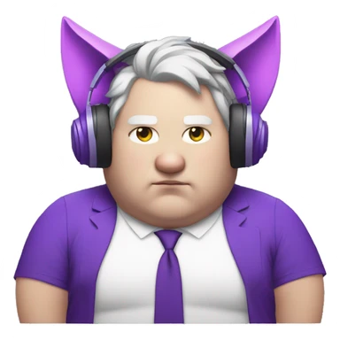 fat white man with purple cat ears, listening to music sticker
