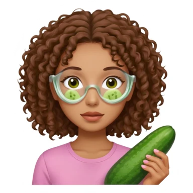 lightskin girl having a spa day with green skincare clay mask and ,cucumbers on her eyeballs  and brown curly hair and a pink shirt  sticker