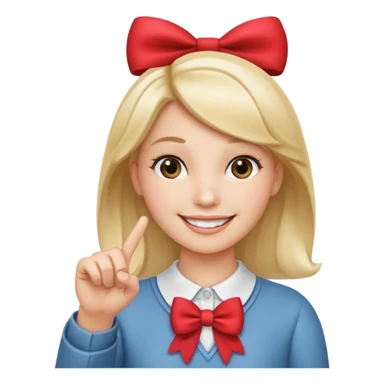 Quiero este emoji😁y en la cabeza en el lado izquierdo este lazo 🎀 con esta mano👆en el dedo  sticker