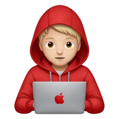 hacker with red hudi and with laptop  sticker