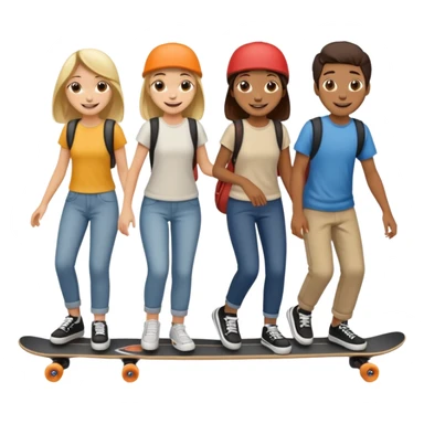 Four people no skin color on one long skateboard sticker
