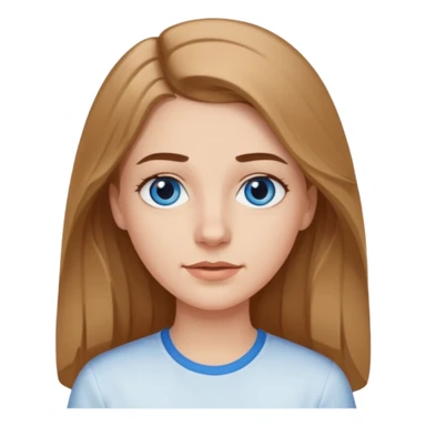 A pretty white girl with long slightly light brown hair dark eyebrows and braces and blue eyes wearing a white shirt and she has a long face sticker