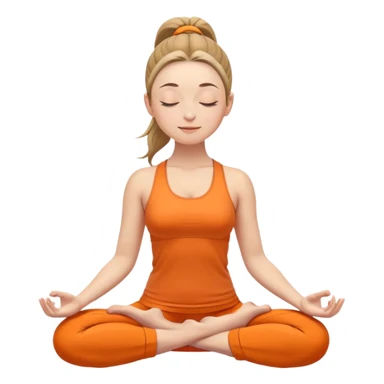 caucasian woman with ponytail in lotus position meditating, eyes closed with a slight smile, peaceful expression, orange yoga clothes sticker